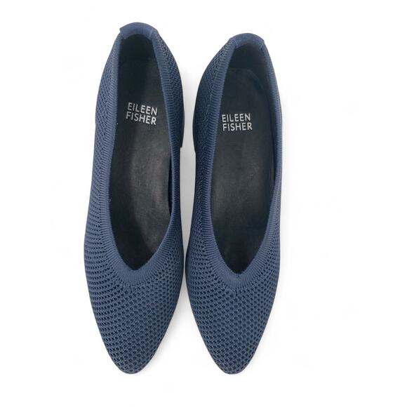 EILEEN FISHER Navy Gabby Recycled‎ Stretch Knit Pump Chunky Heel Size 6 Comfort - Picture 3 of 6